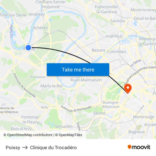 Poissy to Clinique du Trocadéro map