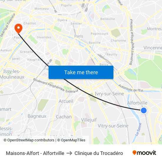 Maisons-Alfort - Alfortville to Clinique du Trocadéro map