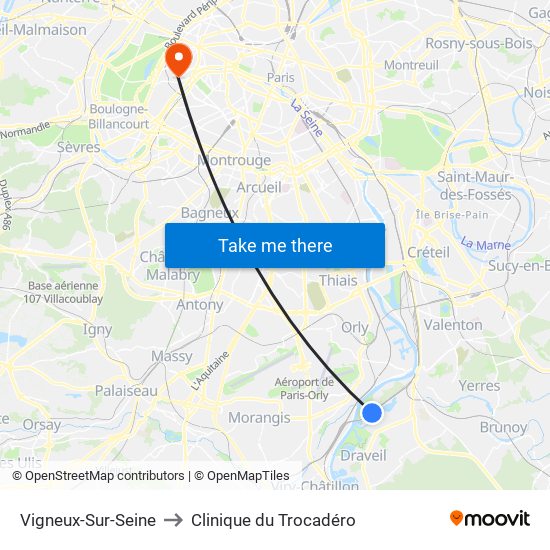 Vigneux-Sur-Seine to Clinique du Trocadéro map
