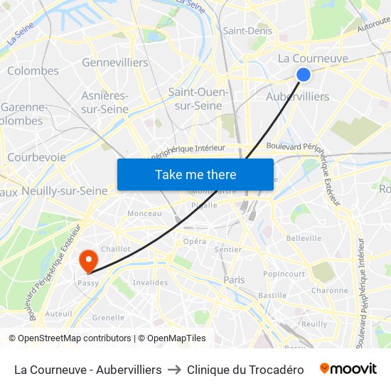 La Courneuve - Aubervilliers to Clinique du Trocadéro map