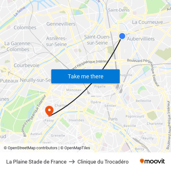 La Plaine Stade de France to Clinique du Trocadéro map