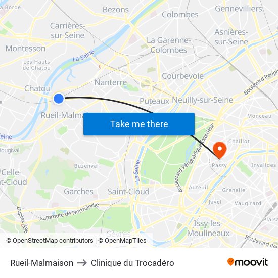 Rueil-Malmaison to Clinique du Trocadéro map