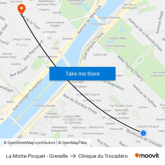 La Motte-Picquet - Grenelle to Clinique du Trocadéro map
