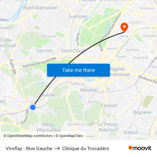 Viroflay - Rive Gauche to Clinique du Trocadéro map
