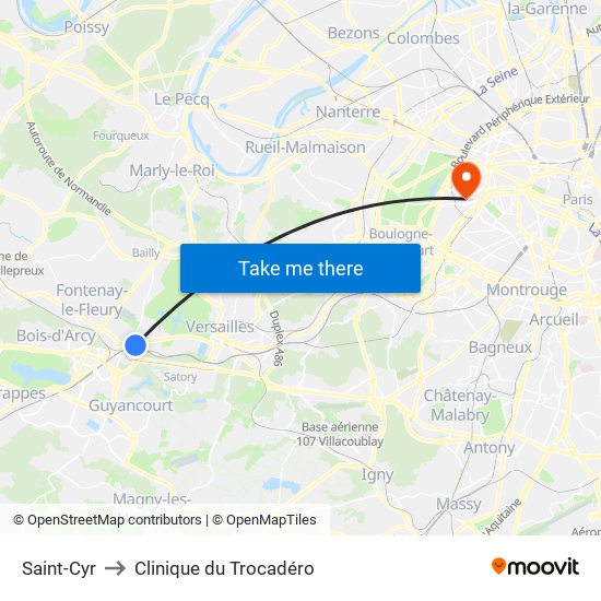 Saint-Cyr to Clinique du Trocadéro map