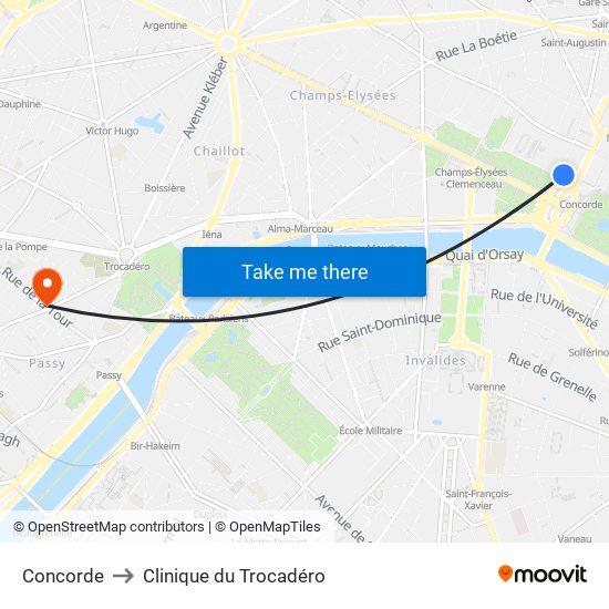 Concorde to Clinique du Trocadéro map