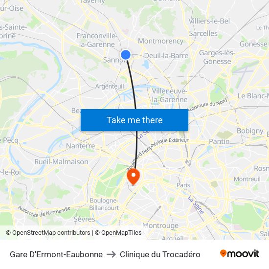 Gare D'Ermont-Eaubonne to Clinique du Trocadéro map