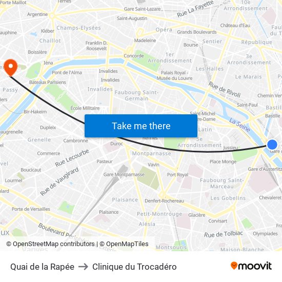 Quai de la Rapée to Clinique du Trocadéro map