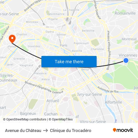 Avenue du Château to Clinique du Trocadéro map