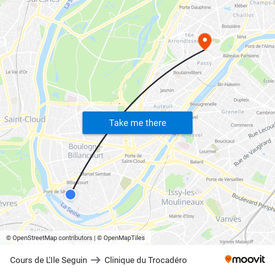 Cours de L'Ile Seguin to Clinique du Trocadéro map