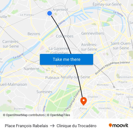 Place François Rabelais to Clinique du Trocadéro map