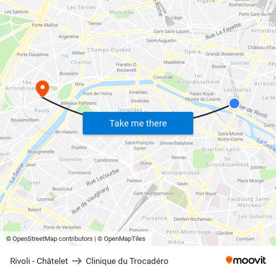 Rivoli - Châtelet to Clinique du Trocadéro map