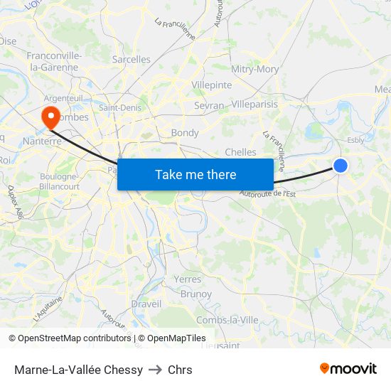 Marne-La-Vallée Chessy to Chrs map