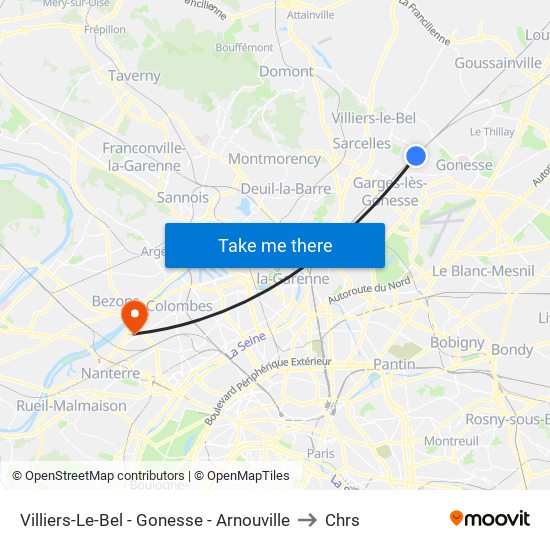 Villiers-Le-Bel - Gonesse - Arnouville to Chrs map