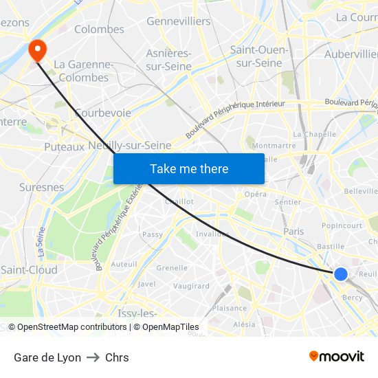 Gare de Lyon to Chrs map