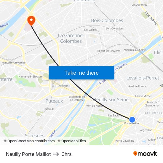 Neuilly Porte Maillot to Chrs map