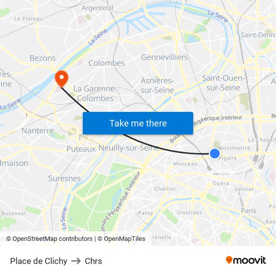 Place de Clichy to Chrs map