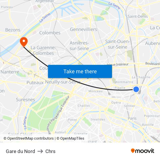 Gare du Nord to Chrs map