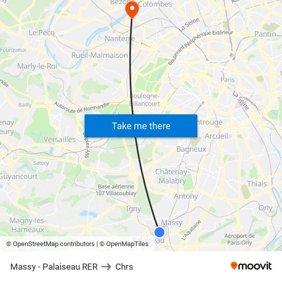 Massy - Palaiseau RER to Chrs map