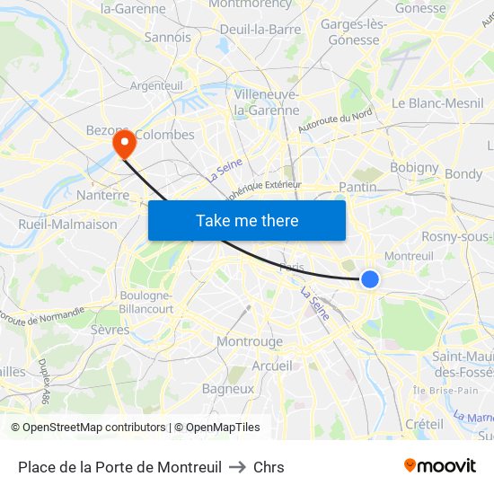 Place de la Porte de Montreuil to Chrs map