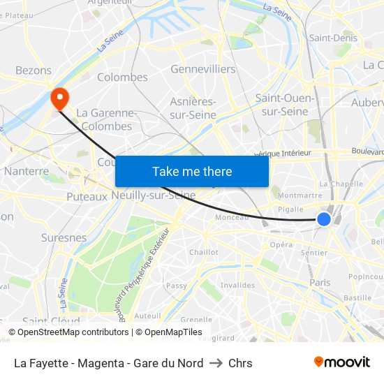 La Fayette - Magenta - Gare du Nord to Chrs map
