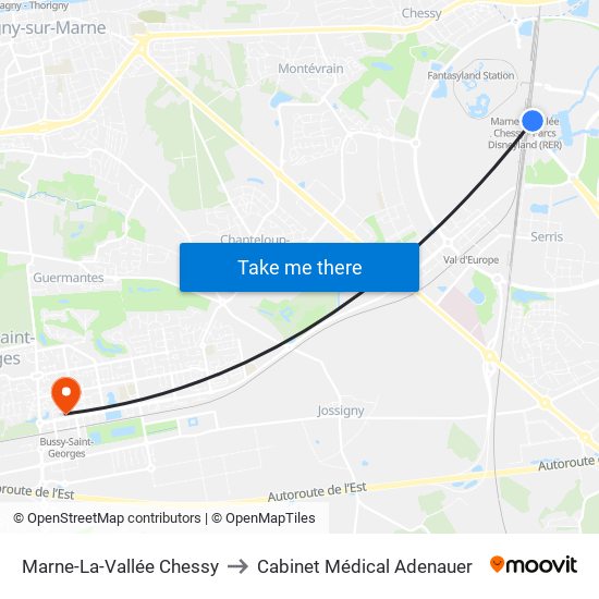 Marne-La-Vallée Chessy to Cabinet Médical Adenauer map