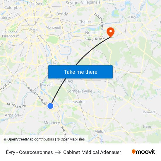 Évry - Courcouronnes to Cabinet Médical Adenauer map