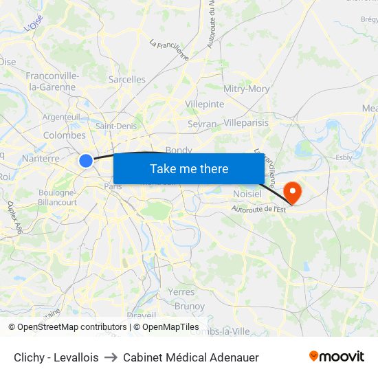 Clichy - Levallois to Cabinet Médical Adenauer map