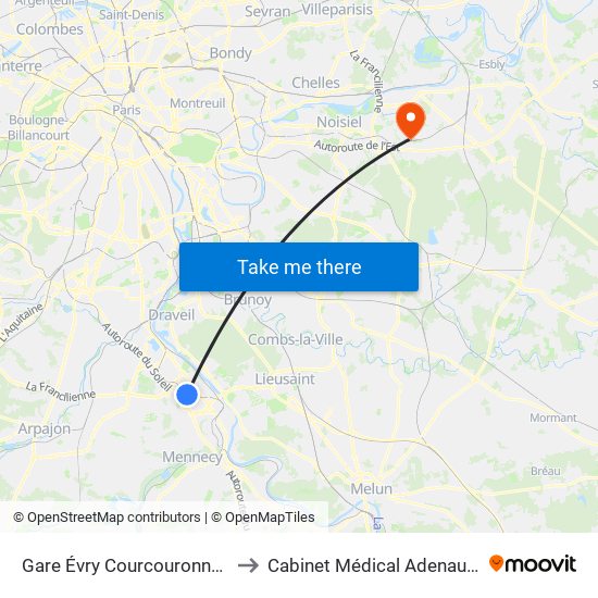 Gare Évry Courcouronnes to Cabinet Médical Adenauer map