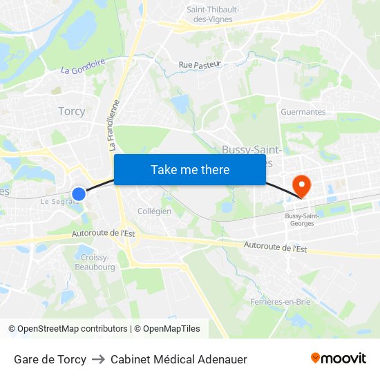 Gare de Torcy to Cabinet Médical Adenauer map