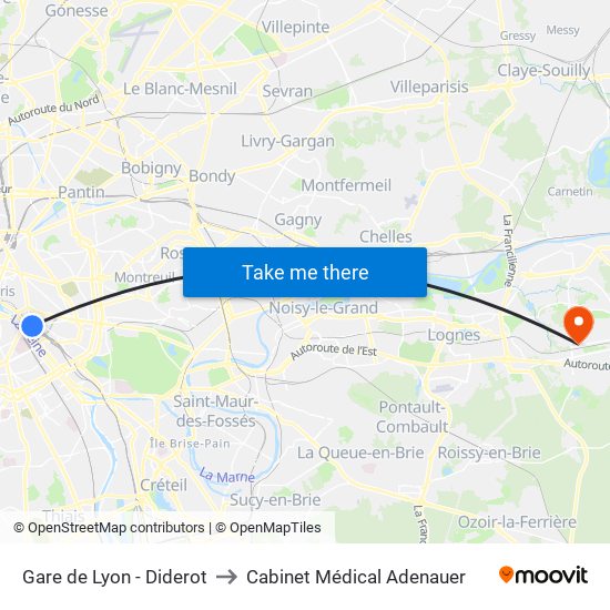 Gare de Lyon - Diderot to Cabinet Médical Adenauer map