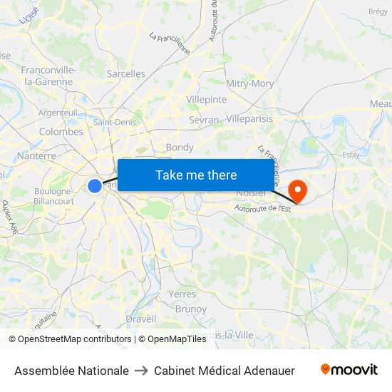 Assemblée Nationale to Cabinet Médical Adenauer map