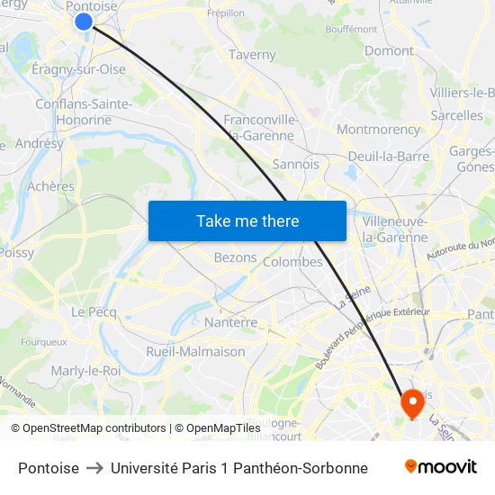 Pontoise to Université Paris 1 Panthéon-Sorbonne map