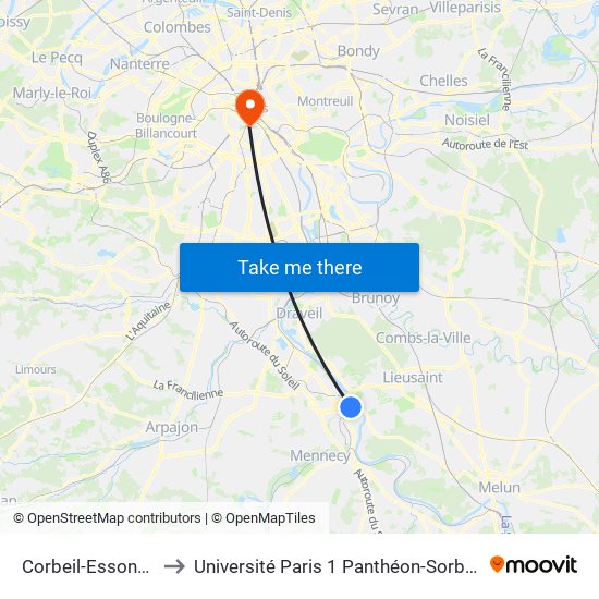 Corbeil-Essonnes to Université Paris 1 Panthéon-Sorbonne map