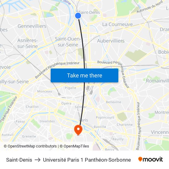 Saint-Denis to Université Paris 1 Panthéon-Sorbonne map