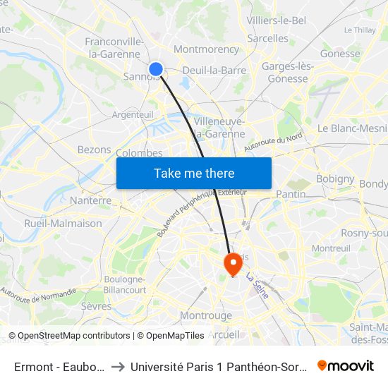 Ermont - Eaubonne to Université Paris 1 Panthéon-Sorbonne map