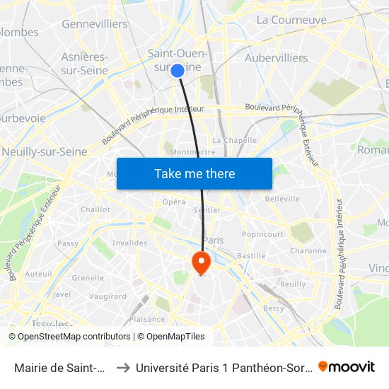 Mairie de Saint-Ouen to Université Paris 1 Panthéon-Sorbonne map
