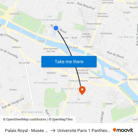 Palais Royal - Musée du Louvre to Université Paris 1 Panthéon-Sorbonne map