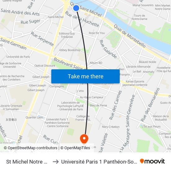 St Michel Notre Dame to Université Paris 1 Panthéon-Sorbonne map