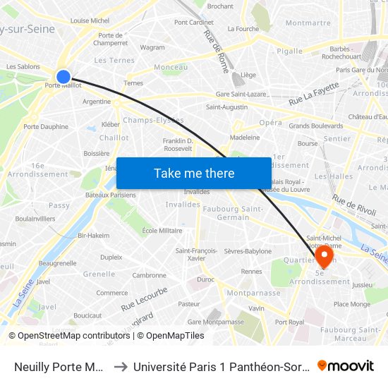 Neuilly Porte Maillot to Université Paris 1 Panthéon-Sorbonne map