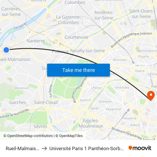 Rueil-Malmaison to Université Paris 1 Panthéon-Sorbonne map