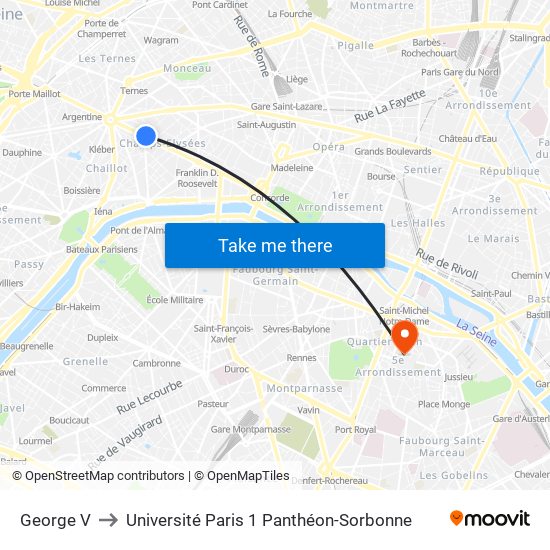 George V to Université Paris 1 Panthéon-Sorbonne map