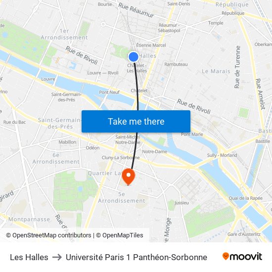 Les Halles to Université Paris 1 Panthéon-Sorbonne map
