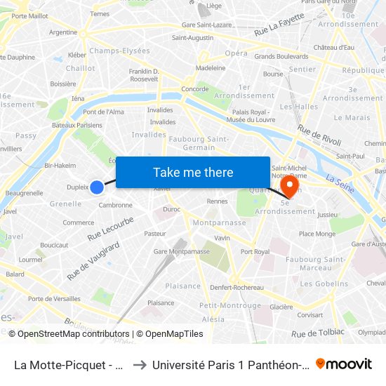 La Motte-Picquet - Grenelle to Université Paris 1 Panthéon-Sorbonne map