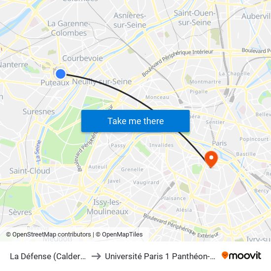 La Défense (Calder - Miro) to Université Paris 1 Panthéon-Sorbonne map
