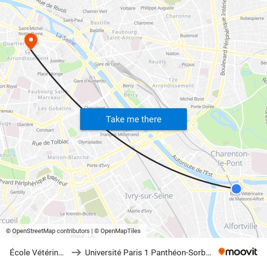 École Vétérinaire to Université Paris 1 Panthéon-Sorbonne map