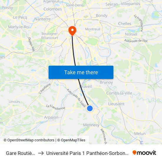 Gare Routière to Université Paris 1 Panthéon-Sorbonne map
