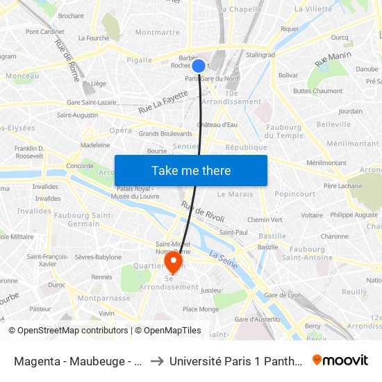 Magenta - Maubeuge - Gare du Nord to Université Paris 1 Panthéon-Sorbonne map
