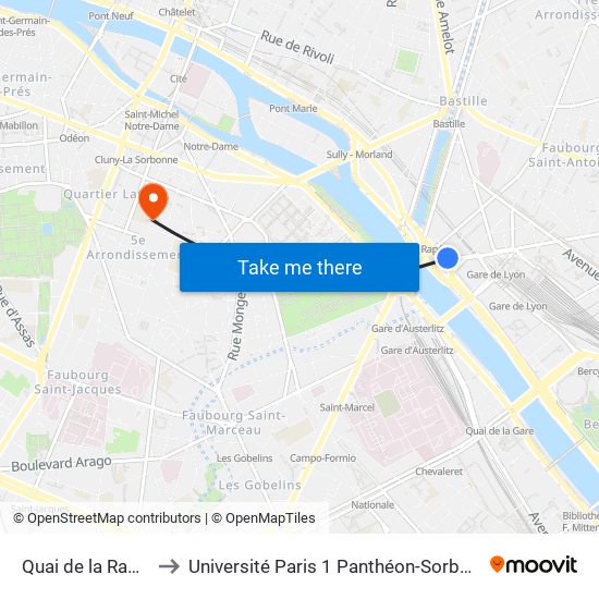 Quai de la Rapée to Université Paris 1 Panthéon-Sorbonne map