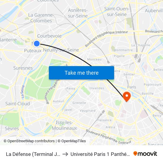 La Défense (Terminal Jules Verne) to Université Paris 1 Panthéon-Sorbonne map